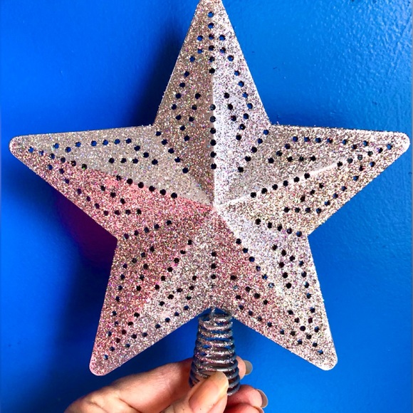 Christmas Silver Glitter Punched Metal Star Tree Topper 3D Fractal Coil Spring - Picture 2 of 2